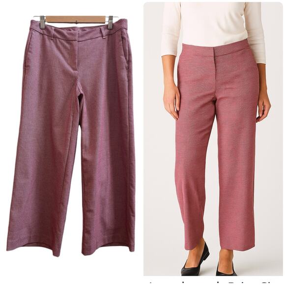 J.Jill Pants - J Jill Red Houndstooth Print Size 8 Viscose Blend Wide Leg Pant 24.5 Inch Inseam